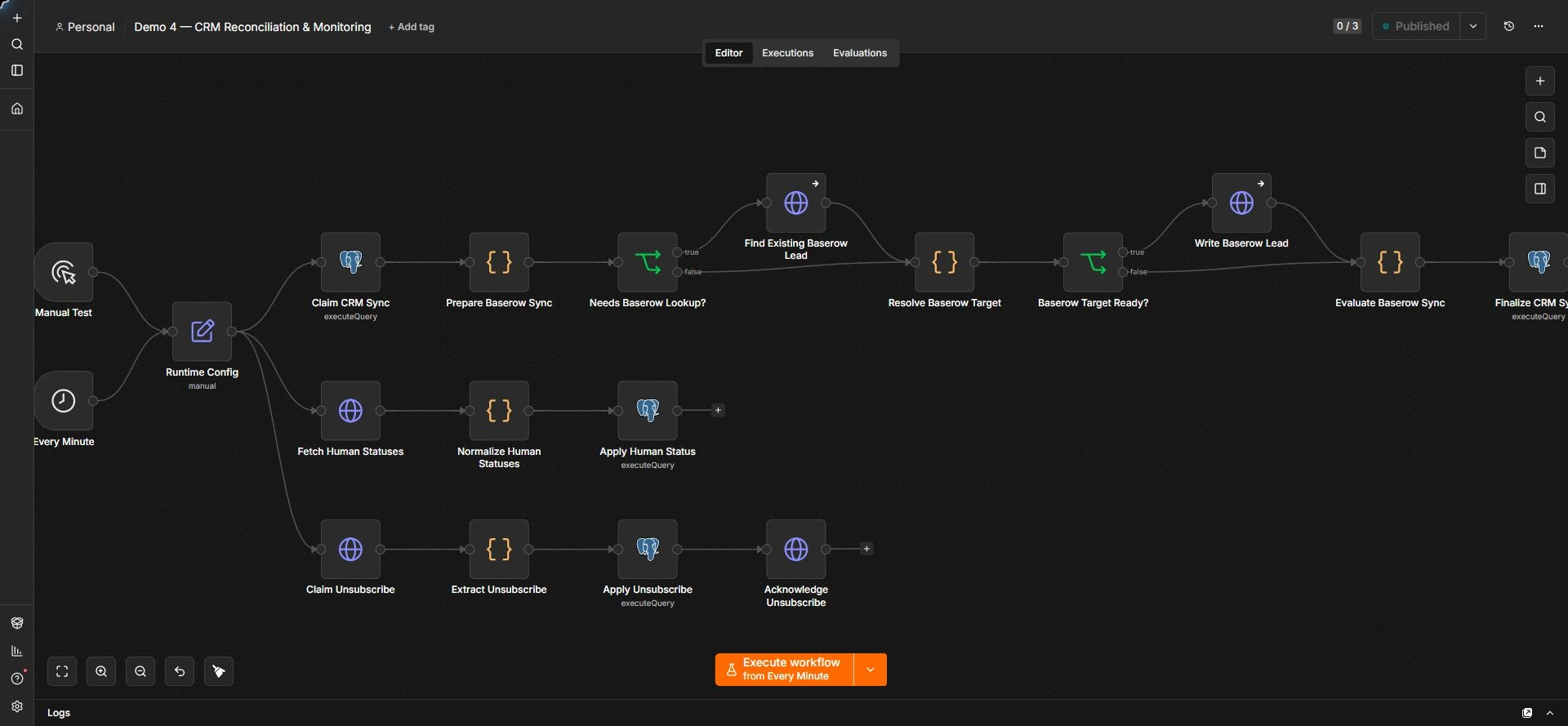 The real workflows reconciling human status changes and unsubscribe requests into the operational lead record.